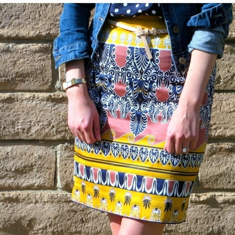 J. Crew Lisbon Scroll Yellow Print Skirt Size 6